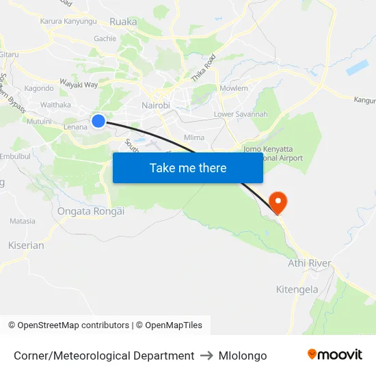 Corner/Meteorological Department to Mlolongo map