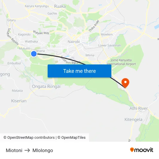 Miotoni to Mlolongo map