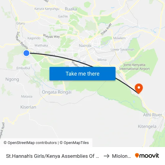 St.Hannah's Girls/Kenya Assemblies Of God to Mlolongo map