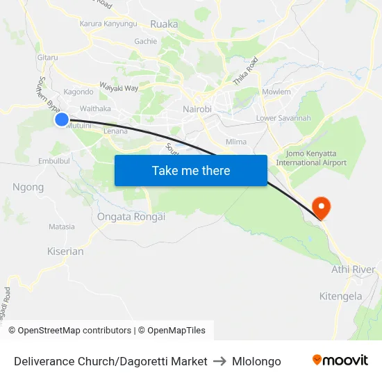 Deliverance Church/Dagoretti Market to Mlolongo map