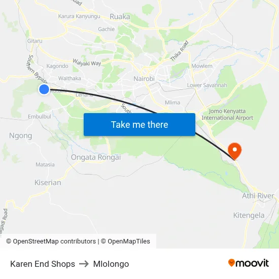 Karen End Shops to Mlolongo map