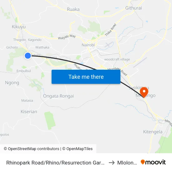 Rhinopark Road/Rhino/Resurrection Gardens to Mlolongo map