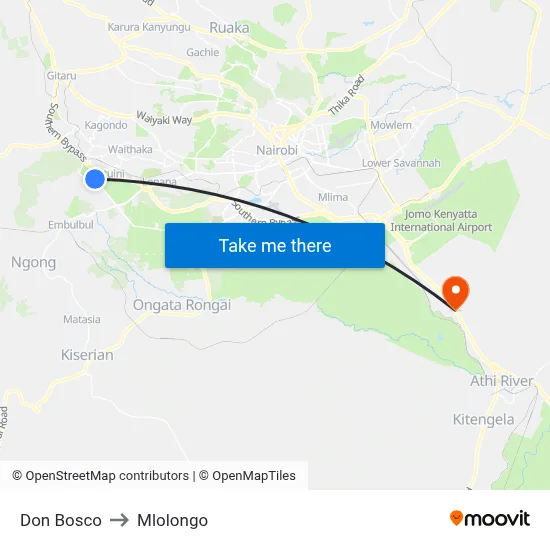 Don Bosco to Mlolongo map
