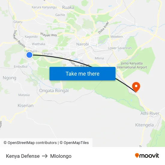 Kenya Defense to Mlolongo map