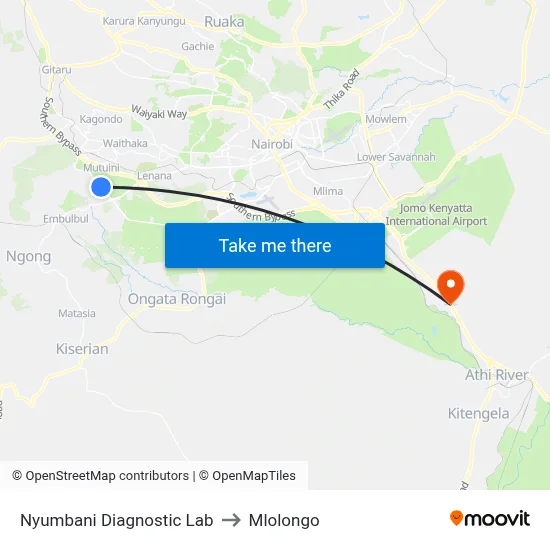 Nyumbani Diagnostic Lab to Mlolongo map