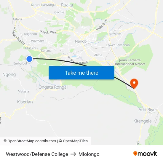 Westwood/Defense College to Mlolongo map