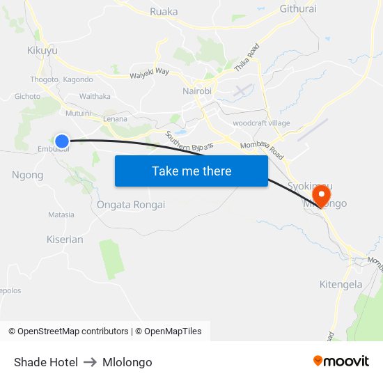 Shade Hotel to Mlolongo map