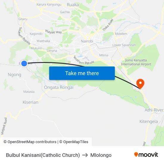 Bulbul Kanisani(Catholic Church) to Mlolongo map