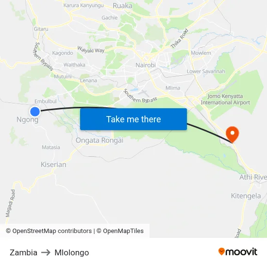 Zambia to Mlolongo map
