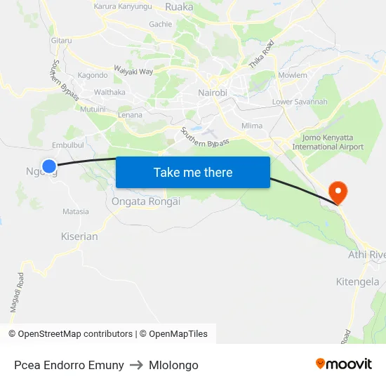 Pcea Endorro Emuny to Mlolongo map