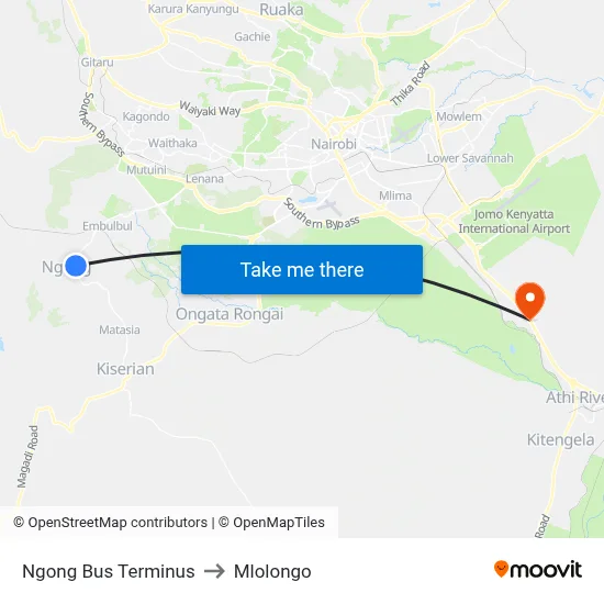 Ngong Bus Terminus to Mlolongo map