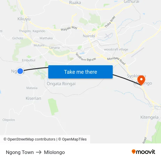 Ngong Town to Mlolongo map