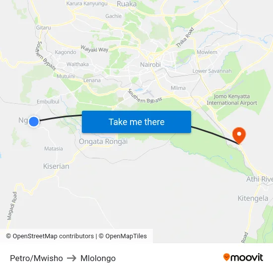 Petro/Mwisho to Mlolongo map