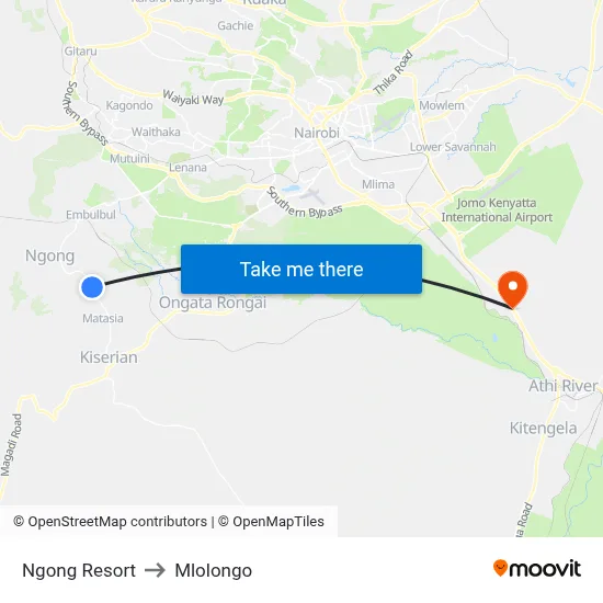 Ngong Resort to Mlolongo map