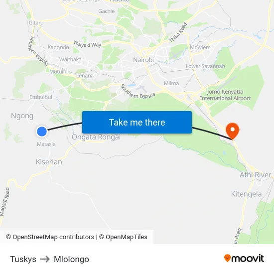 Tuskys to Mlolongo map