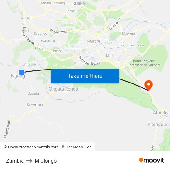 Zambia to Mlolongo map