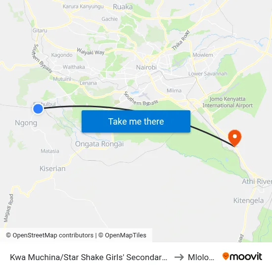 Kwa Muchina/Star Shake Girls' Secondary School to Mlolongo map