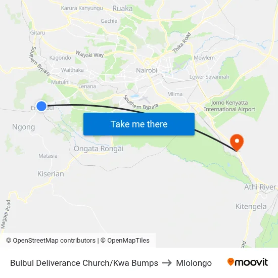 Bulbul Deliverance Church/Kwa Bumps to Mlolongo map