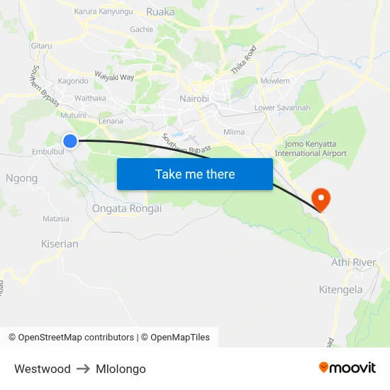 Westwood to Mlolongo map