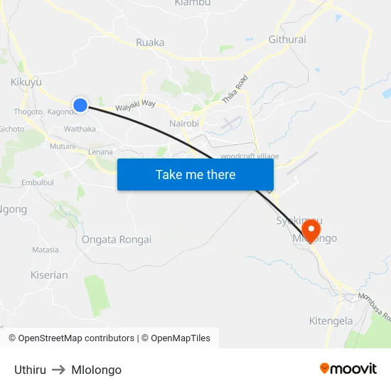 Uthiru to Mlolongo map
