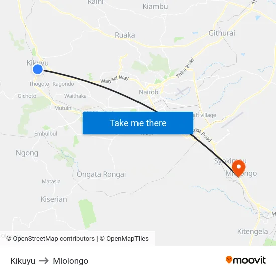 Kikuyu to Mlolongo map