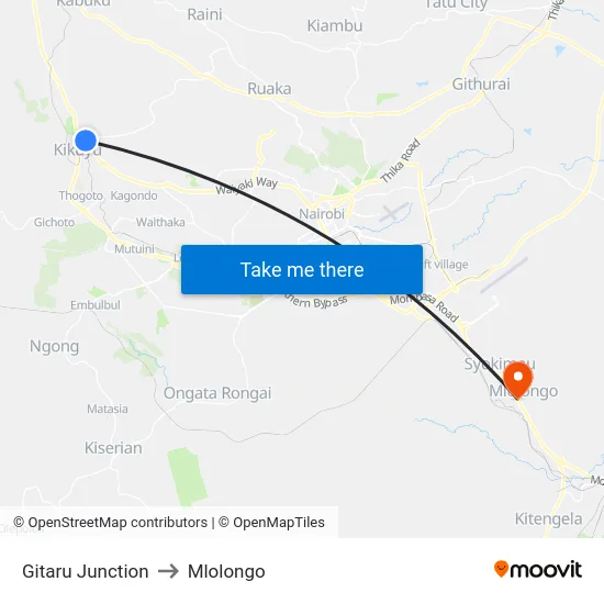 Gitaru Junction to Mlolongo map