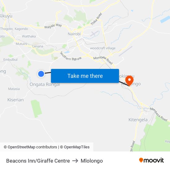 Beacons Inn/Giraffe Centre to Mlolongo map
