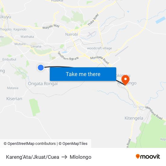 Kareng'Ata/Jkuat/Cuea to Mlolongo map