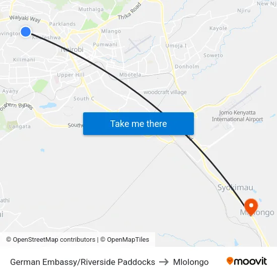 German Embassy/Riverside Paddocks to Mlolongo map