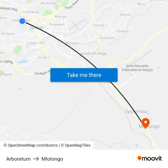 Arboretum to Mlolongo map