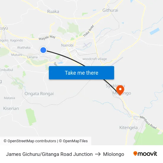 James Gichuru/Gitanga Road Junction to Mlolongo map