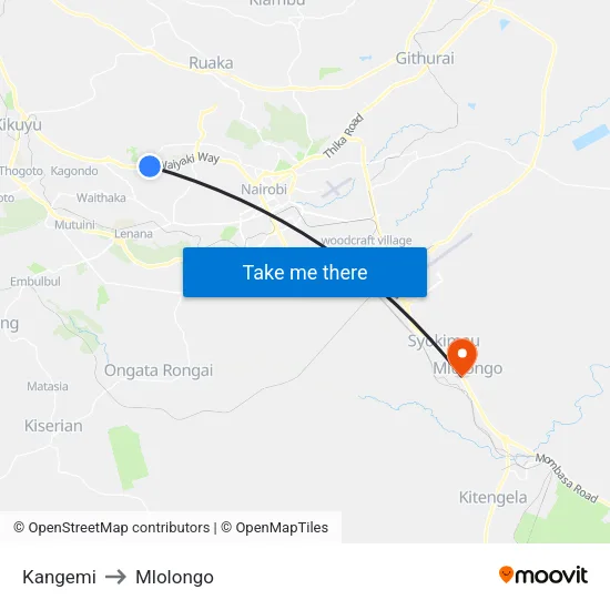 Kangemi to Mlolongo map