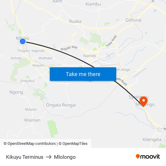 Kikuyu Terminus to Mlolongo map