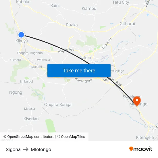 Sigona to Mlolongo map