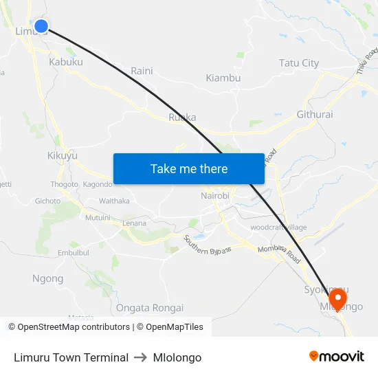 Limuru Town Terminal to Mlolongo map