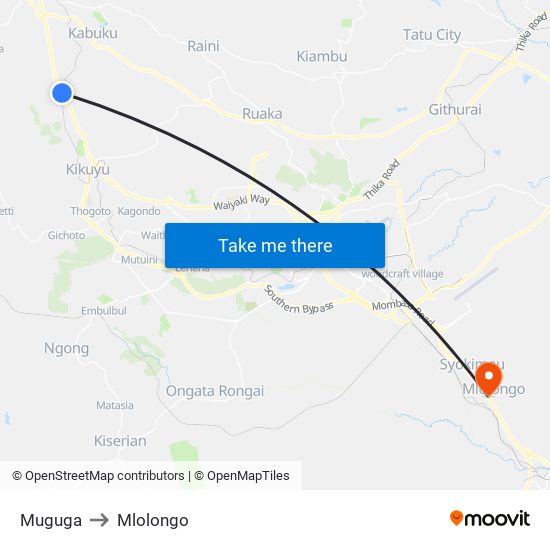 Muguga to Mlolongo map