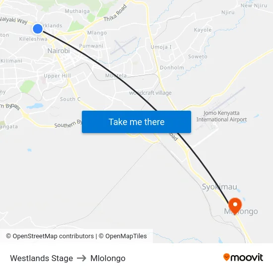 Westlands Stage to Mlolongo map