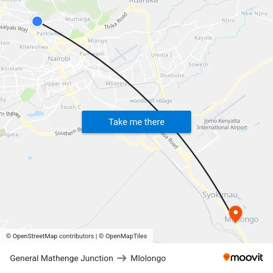 General Mathenge Junction to Mlolongo map