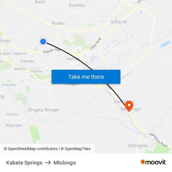 Kabete Springs to Mlolongo map