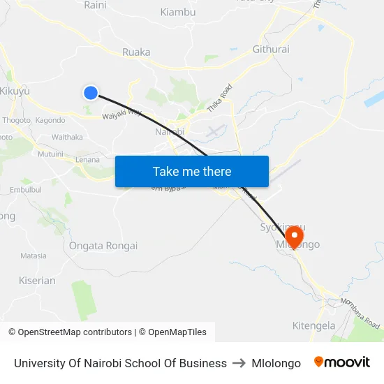 University Of Nairobi School Of Business to Mlolongo map