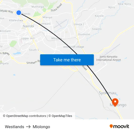 Westlands to Mlolongo map