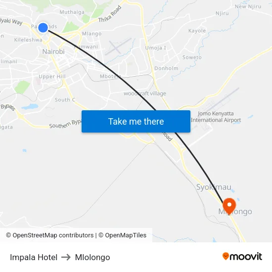 Impala Hotel to Mlolongo map