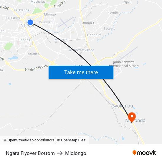 Ngara Flyover Bottom to Mlolongo map