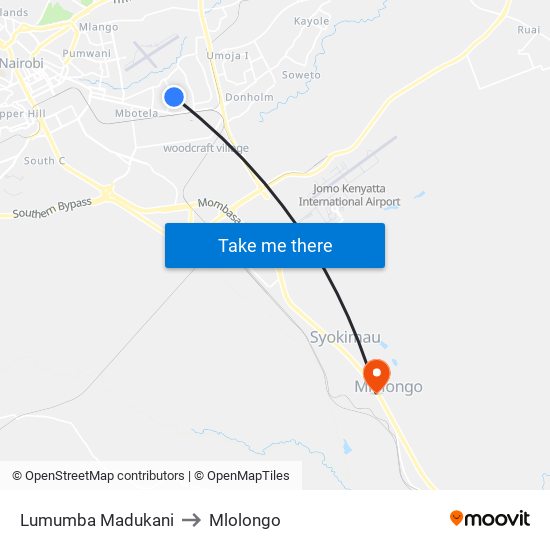 Lumumba Madukani to Mlolongo map