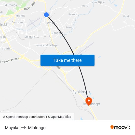 Mayaka to Mlolongo map