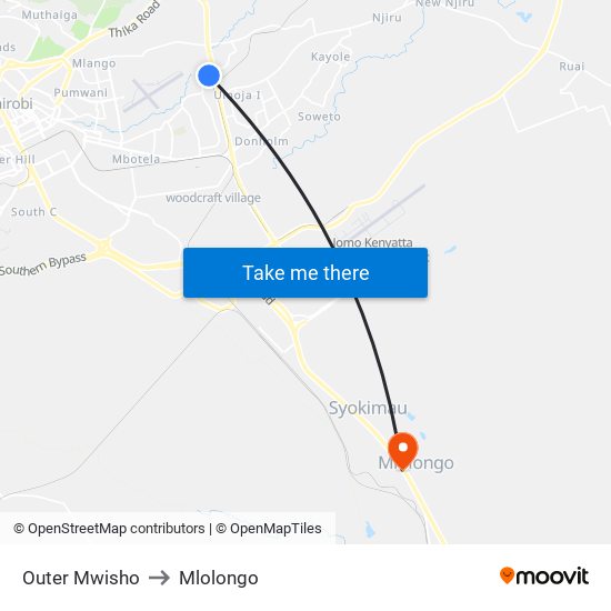 Outer Mwisho to Mlolongo map