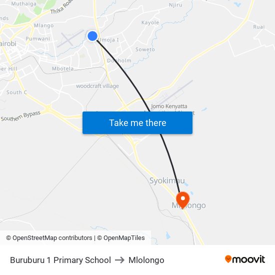 Buruburu 1 Primary School to Mlolongo map