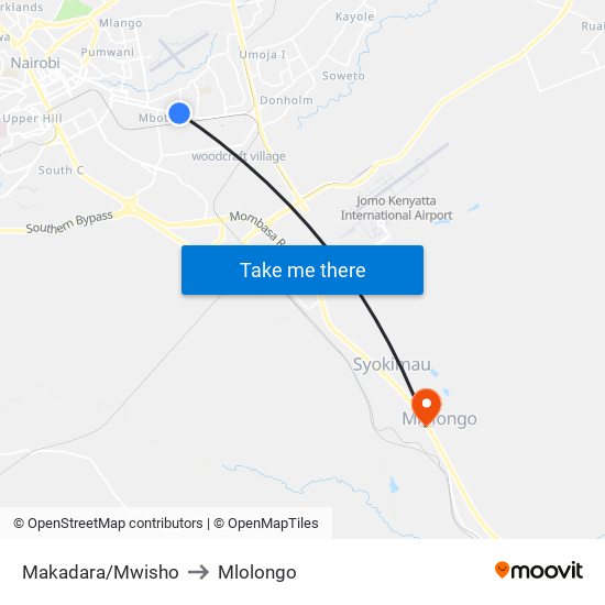 Makadara/Mwisho to Mlolongo map