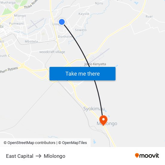 East Capital to Mlolongo map
