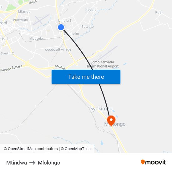 Mtindwa to Mlolongo map